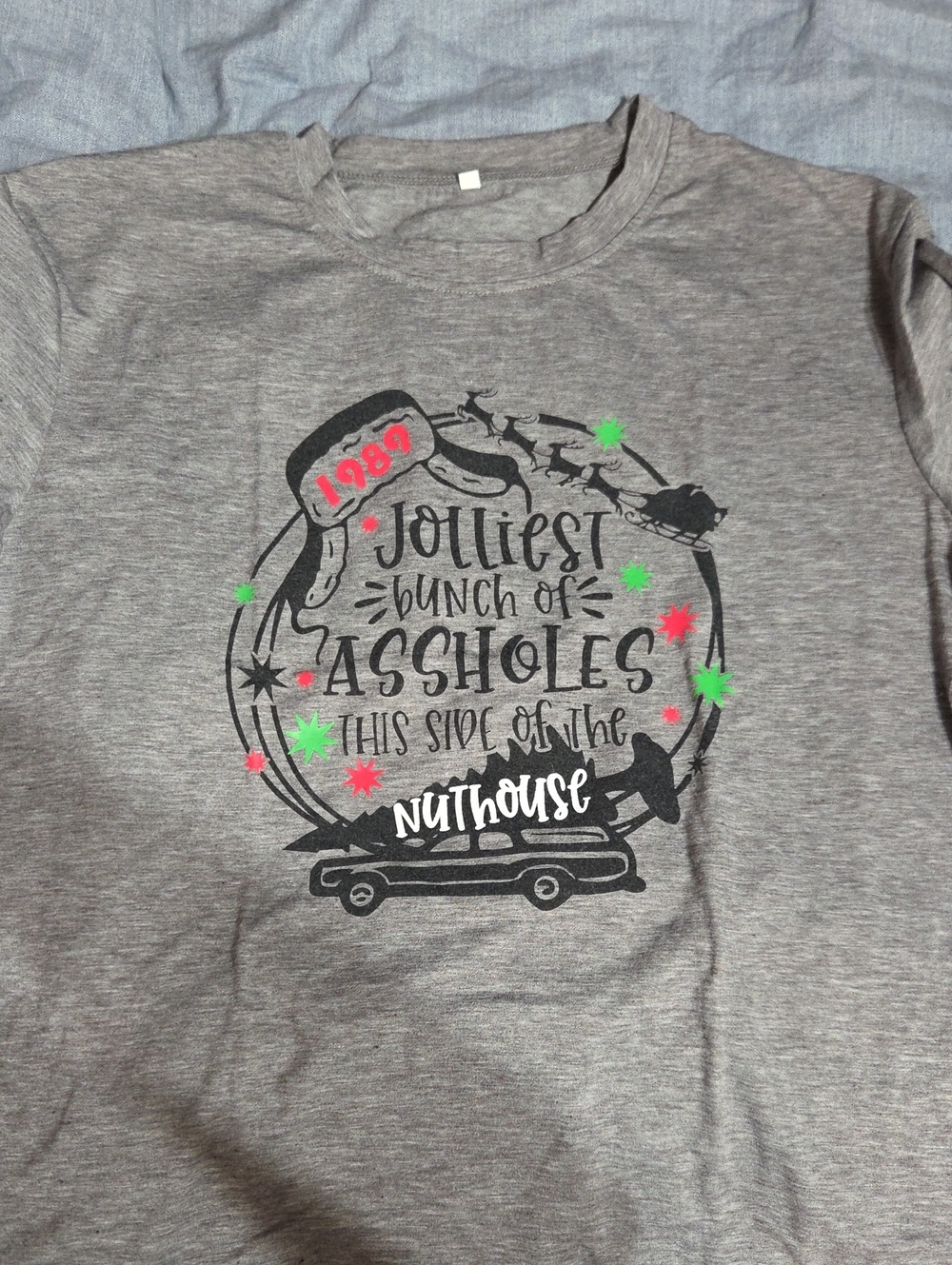 Gray Graphic Tee - 'Jolliest Bunch' Holiday Design